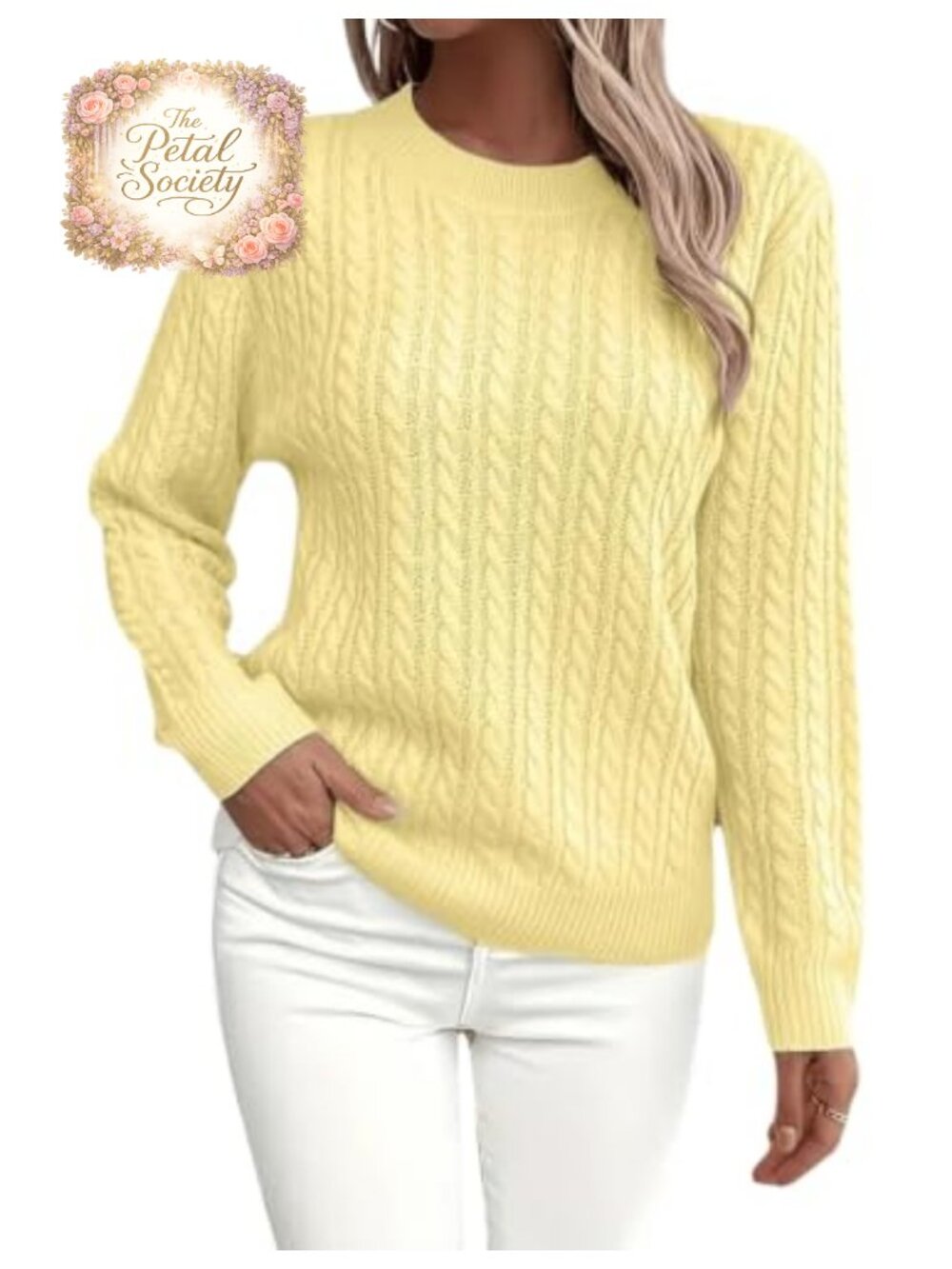 Women's Cable Knit Sweater Crewneck Soft Pullover Chunky Knit